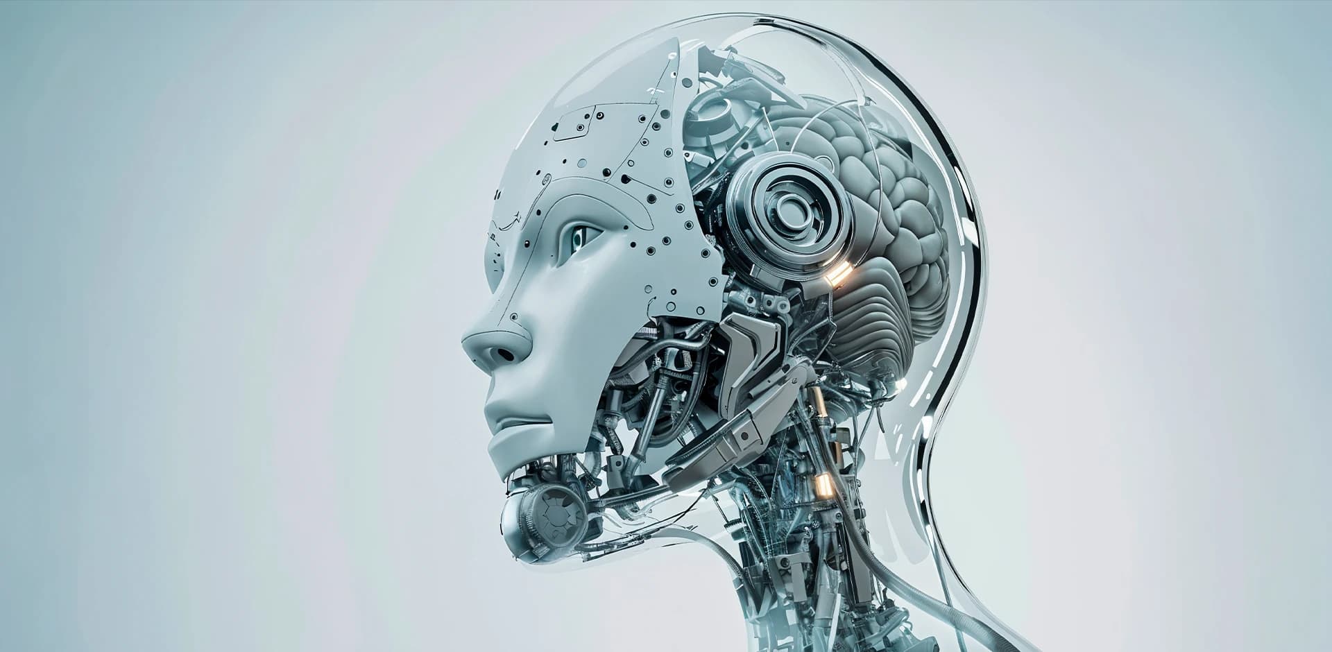 Profile of a humanoid robot head on a light background