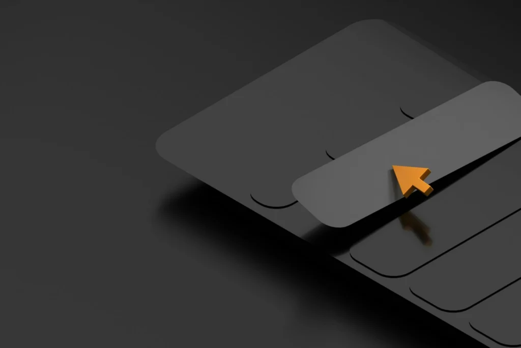 Layered interface cards with a cursor, representing interaction design and prototyping by Aaga