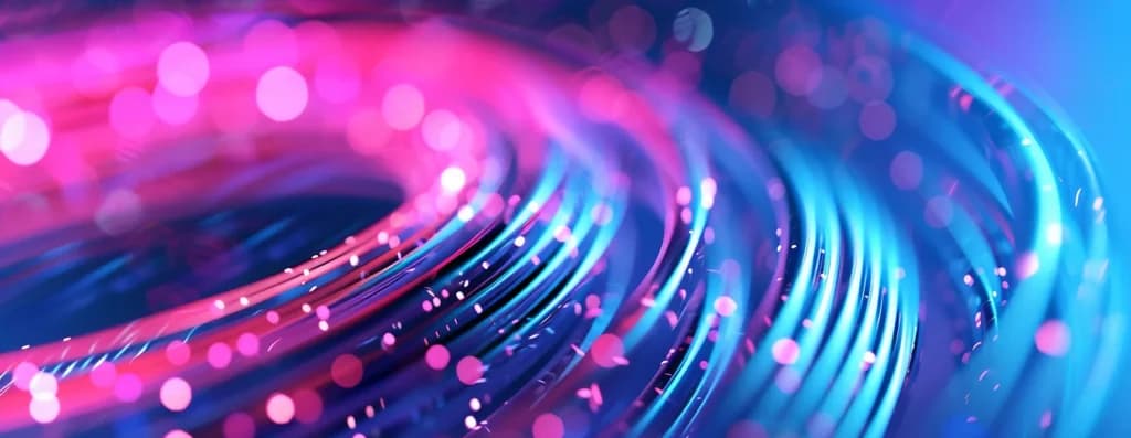 Streams of pink and blue light, representing large volumes of data gathered for machine learning